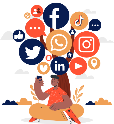 Boy using social media image illustration icon