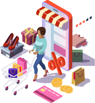 Girl with cart image illustration icon